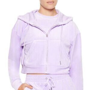 Forever 21 Lavender Velour Tracksuit Full Zip Crop Hoodie & Jogger Set Small